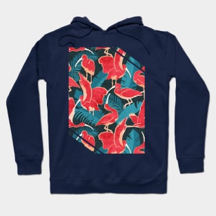 Luxurious Scarlet Ibis // teal vegetation metal rose and red guará large birds Hoodie